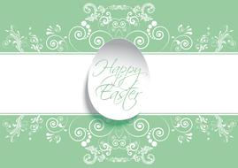 Beautiful, green and white Floral clipart with "Happy Easter" sign, egg and patterns, clipart