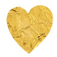 Gold heart with folds, at white background, clipart