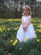 Girl Daffodil Field Spring