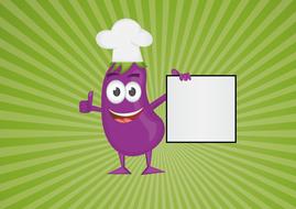 chef aubergine cartoon vegetable