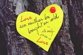 love, yellow paper heart