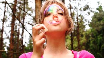 Blow Bubbles Girl Forest