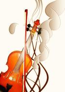 Wooden violin in light, among the shapes, clipart
