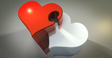 3d model of the red and white hearts together, in lights, clipart