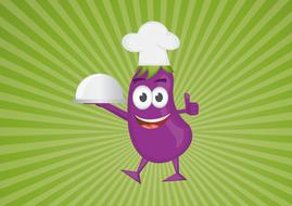 chef aubergine cartoon vegetable