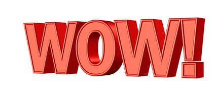 3d, red "WOW!" sign, at white background, clipart