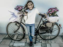 Girl Bicycle Flowers