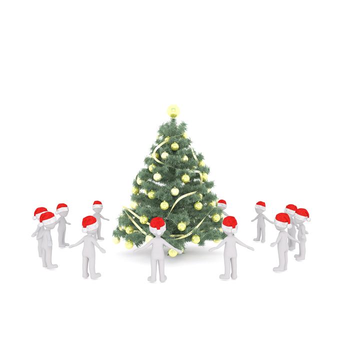 round dance of Christmas ifgurs around the tree