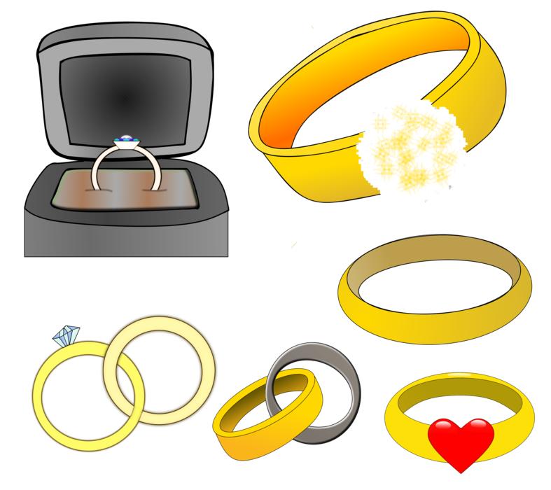 Models of the wedding rings and box, at white background, clipart