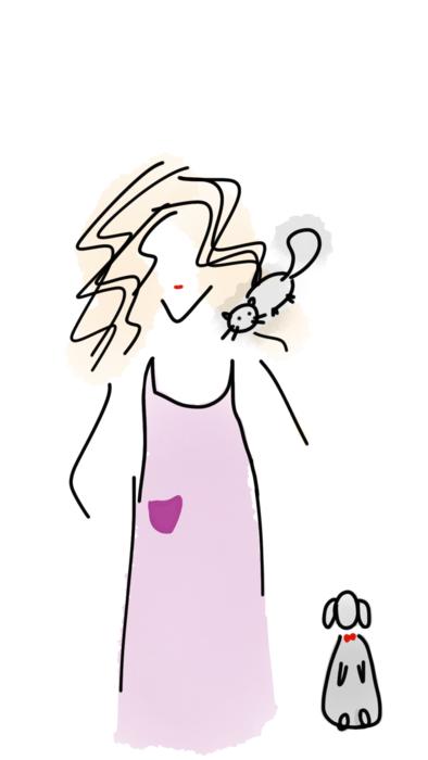 woman with cat and dog, doodle