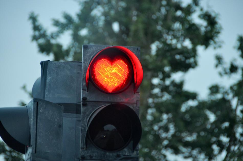 Heart Stoplight by the Road