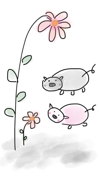 drawing of piglet and flower