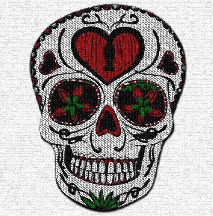 multicolored embroidery skull
