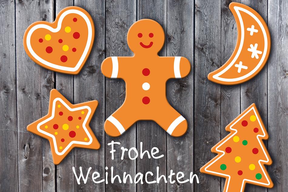 Christmas cookies on wood planks background