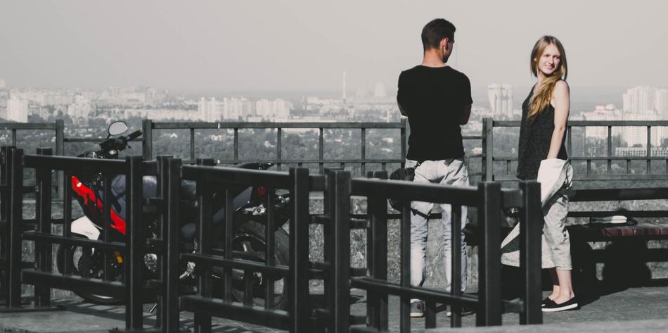 couple in Love in view of city at Evening