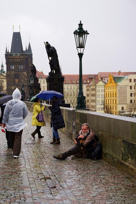 Prague Bridge Carlo at Rainy day