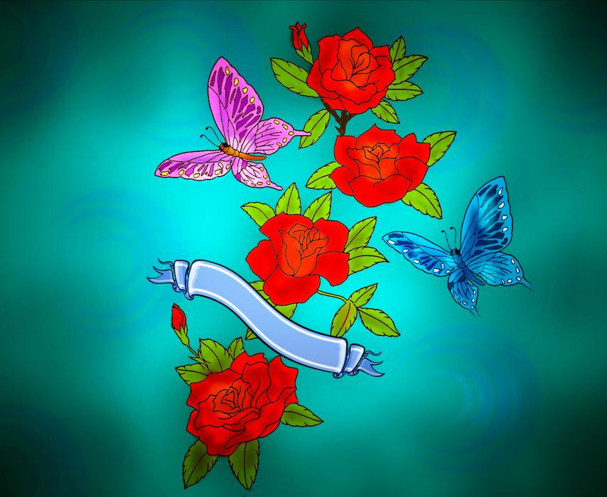 roses butterfly banderole flowers