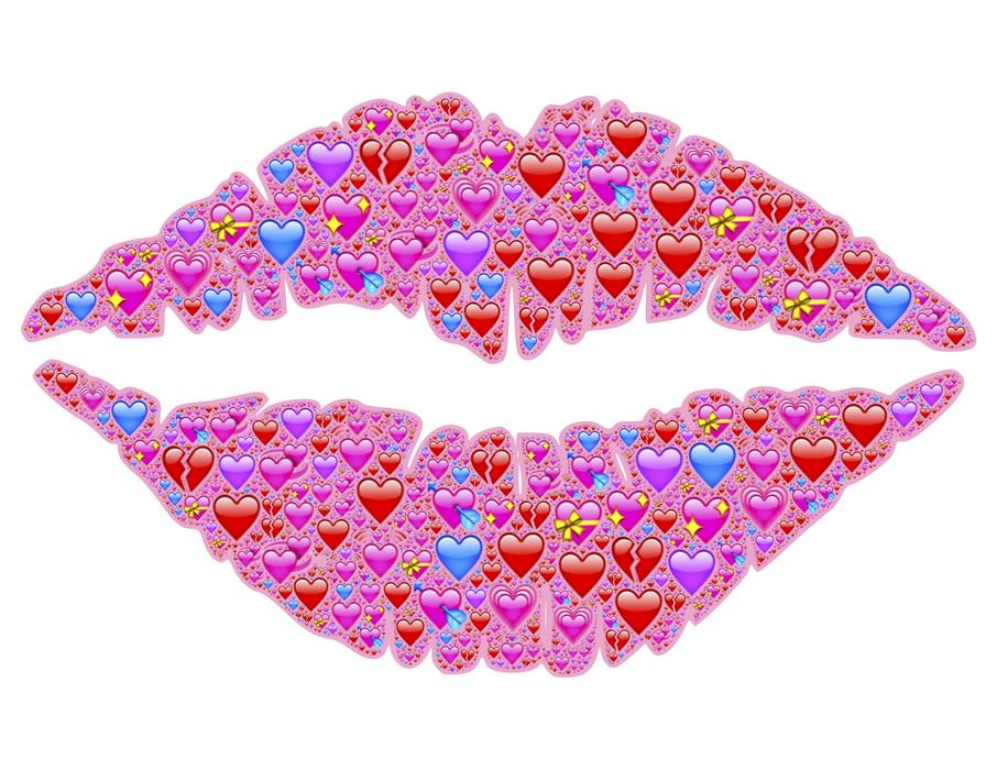 kiss lips pink hearts