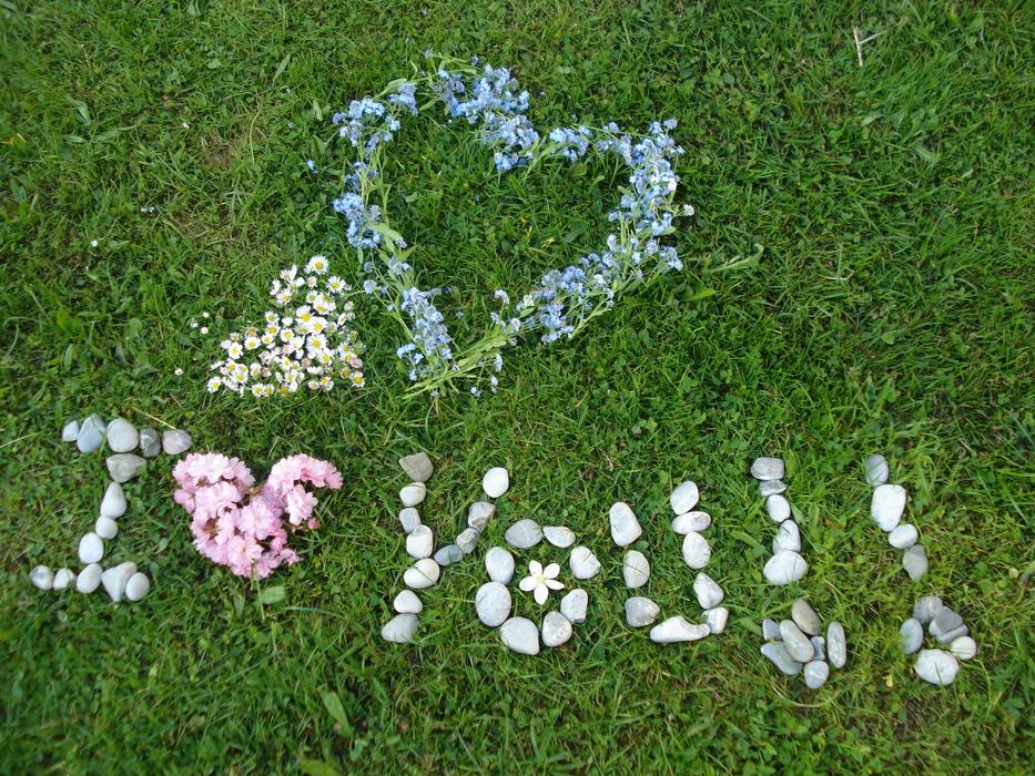 I Love You Heart Grass Flowers