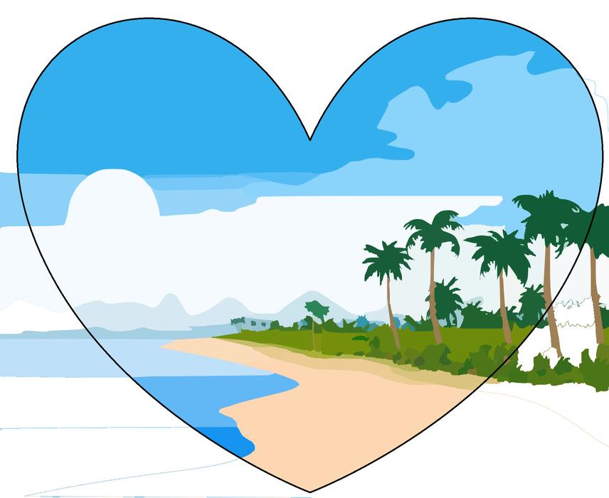 beach strand palm trees heart love