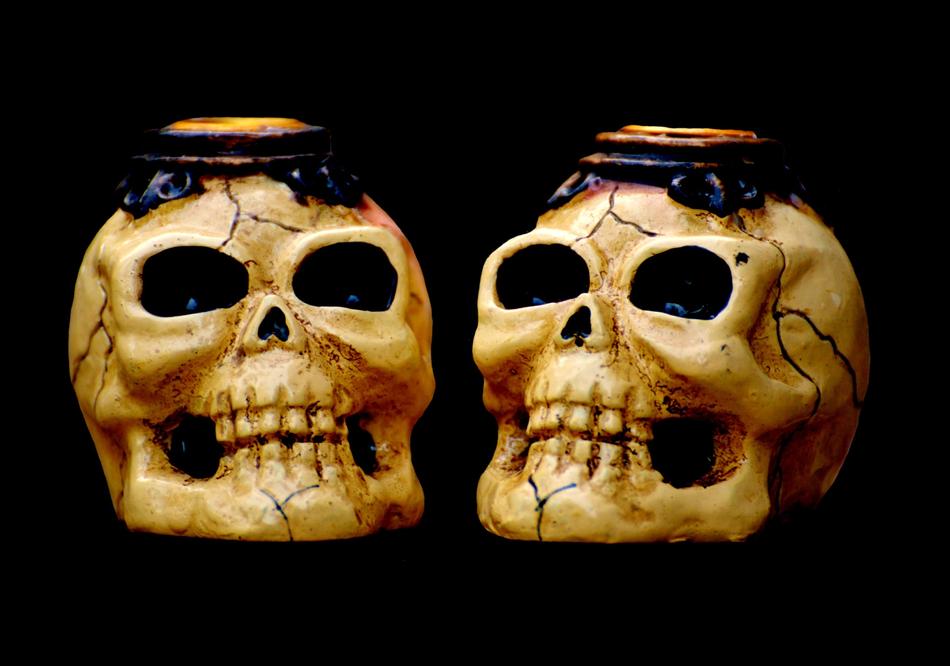 candlesticks in the shape of a human skull