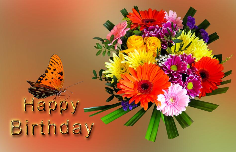 bouquet and orange butterfly on greeting card