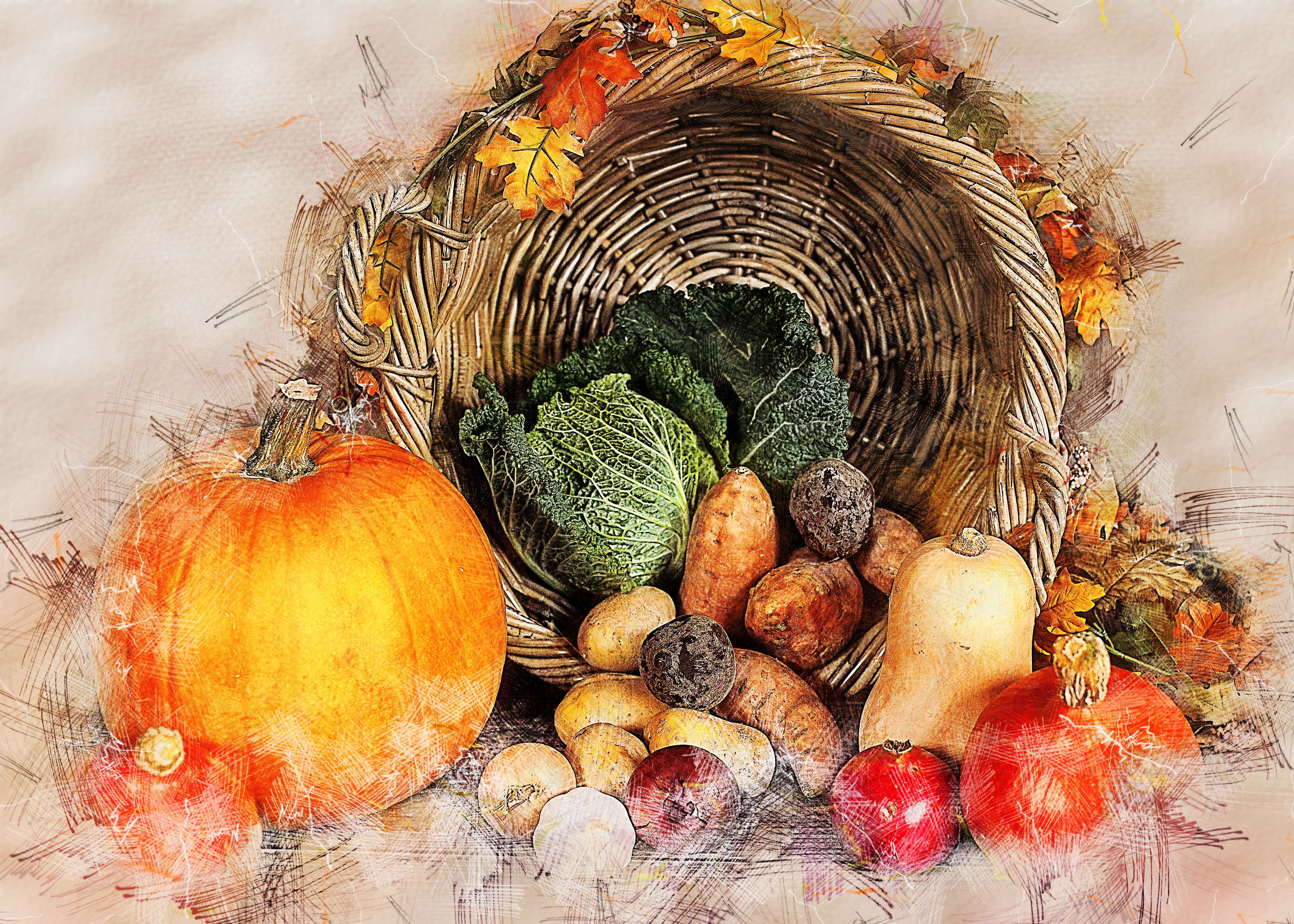 Осенняя корзина с овощами