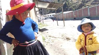 mother and child in funny hats