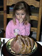 Little Girl and roasted meat