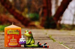 Happy Birthday Frog and candle decoration