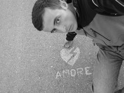 Man and Love Heart on road
