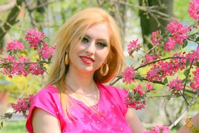 portrait of girl and pink flowers