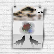 poster clouds planet world wolf
