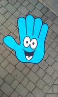 blue hand with face