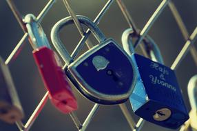 blue locks on the fence