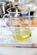 measuring cup with yellow liquid