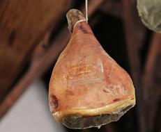 close up picture of hanging Ham