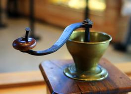 macro photo of an old coffee grinder