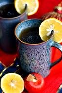 Herbal Tea with Lemon in mugs
