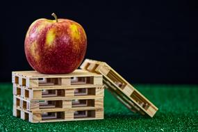 red-yellow apple on wooden pallets