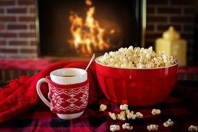 Warm And Cozy, Popcorn and Coffee in front of fire