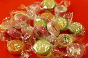 sugar candies in transparent packaging