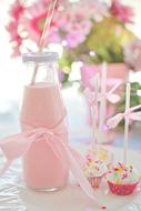 pink milk with strawberries