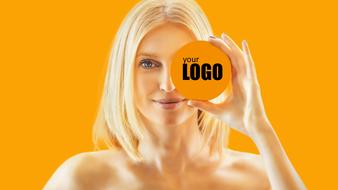 portrait of blond girl and your logo sign