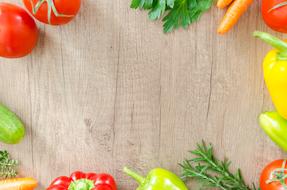 Fresh vegetables on Wooden Table, background with copy space