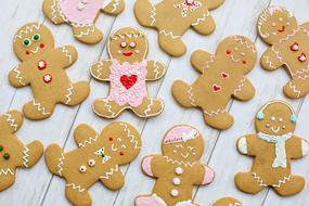 christmas homemade gingerbread cookies on white table