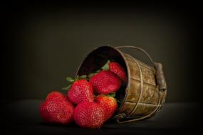 red ripe strawberries in a bucket