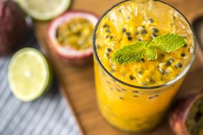 smoothie with passion fruit in a glass