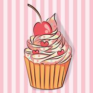 drawing of a cupcake with cream and cherry