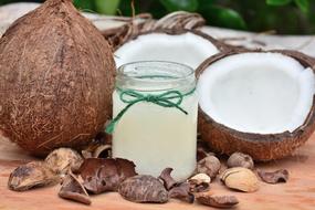 coconut and coconut milk in a bottle